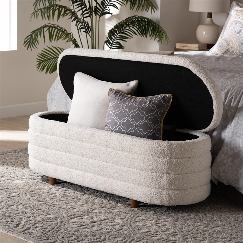 Baxton Studio Betiana Cream Boucle Fabric and Walnut Brown Wood Storage Bench