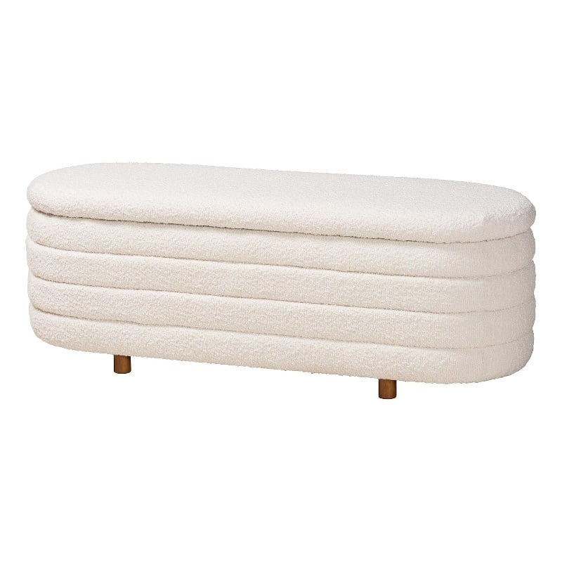 Baxton Studio Betiana Cream Boucle Fabric and Walnut Brown Wood Storage Bench