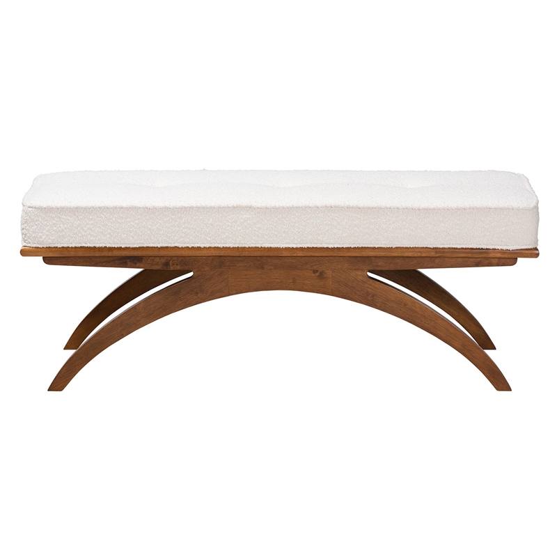 Baxton Studio Orella Cream Boucle Fabric and Walnut Brown Finished Wood Bench