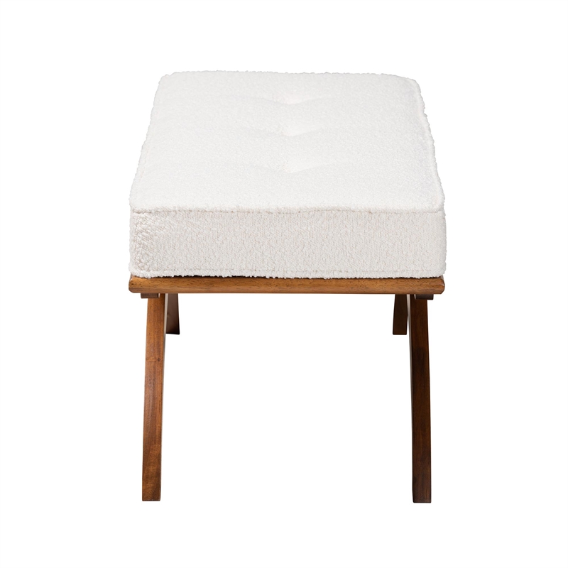 Baxton Studio Orella Cream Boucle Fabric and Walnut Brown Finished Wood Bench
