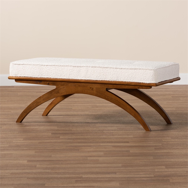 Baxton Studio Orella Cream Boucle Fabric and Walnut Brown Finished Wood Bench