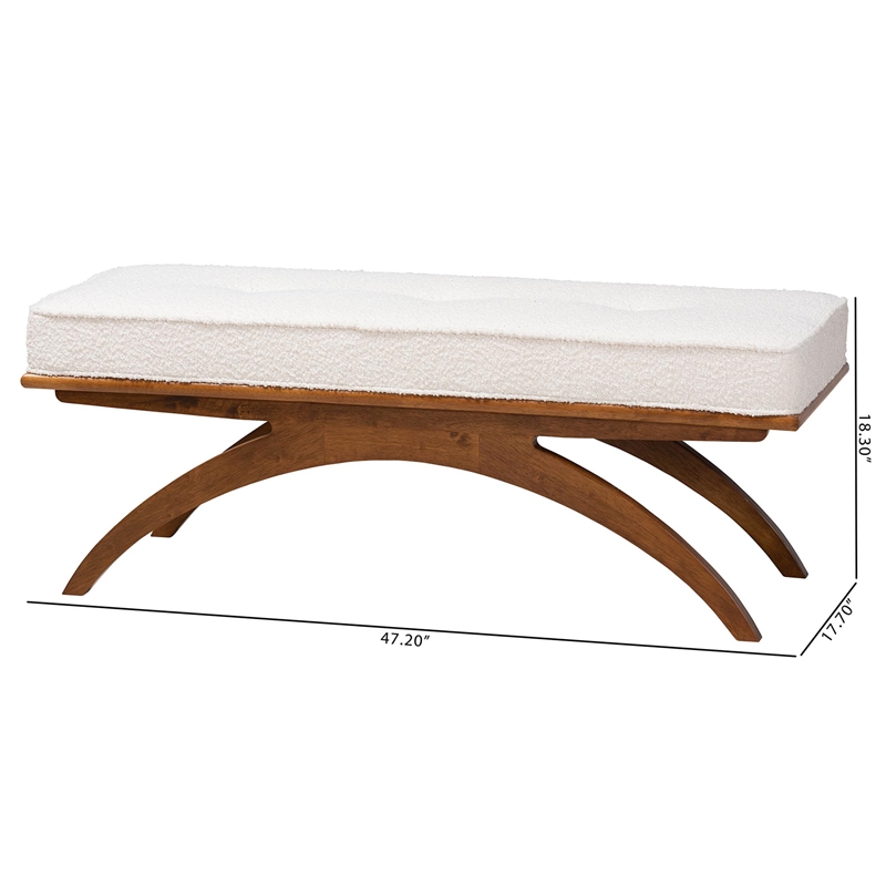 Baxton Studio Orella Cream Boucle Fabric and Walnut Brown Finished Wood Bench