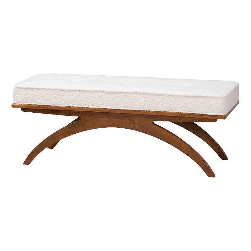 Baxton Studio Orella Cream Boucle Fabric and Walnut Brown Finished Wood Bench