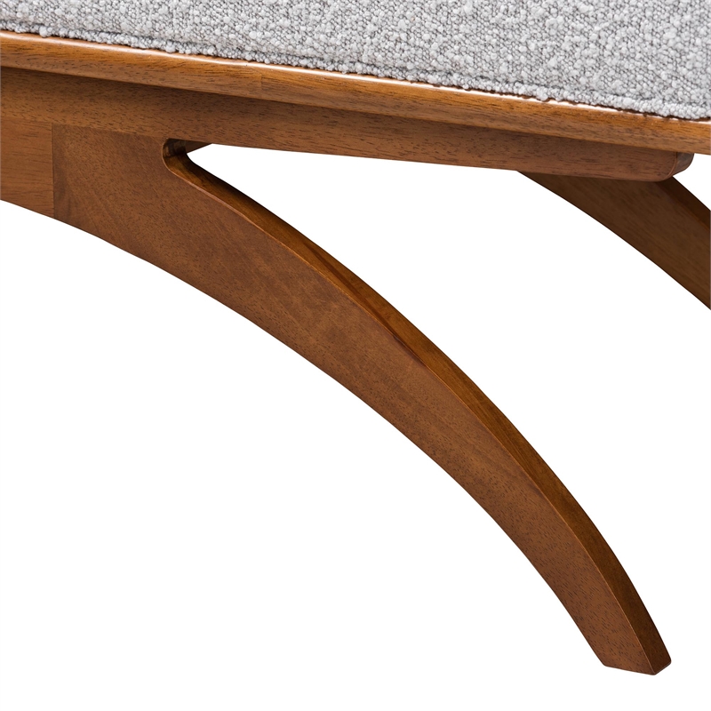 Baxton Studio Orella Light Gray Boucle Fabric and Walnut Brown Wood Bench