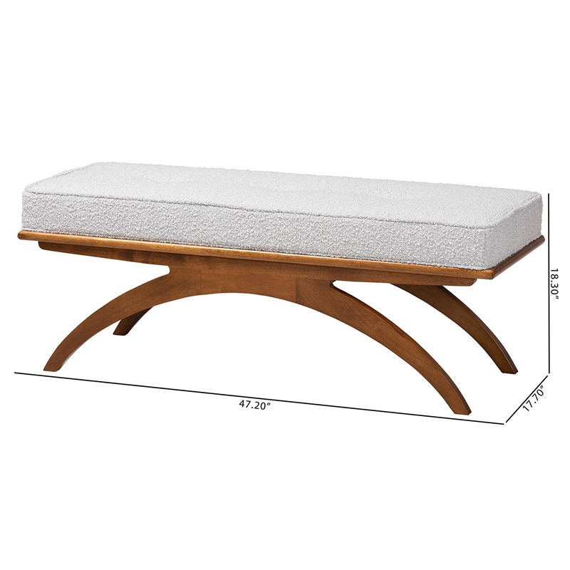 Baxton Studio Orella Light Gray Boucle Fabric and Walnut Brown Wood Bench