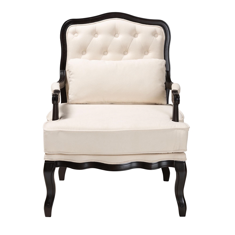 Baxton Studio Dion Cream Fabric and Wenge Brown Finished Wood Accent Chair