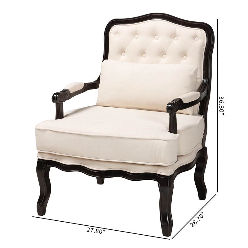 Baxton Studio Dion Cream Fabric and Wenge Brown Finished Wood Accent Chair