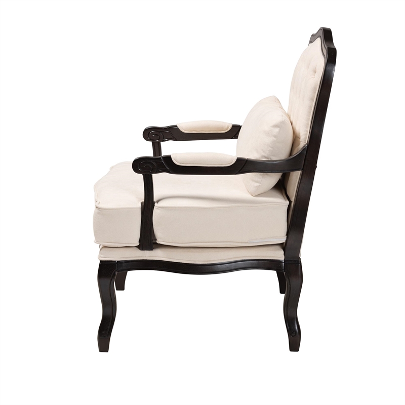 Baxton Studio Dion Cream Fabric and Wenge Brown Finished Wood Accent Chair