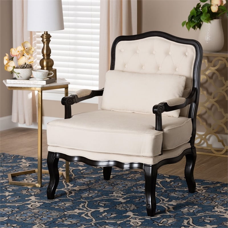 Baxton Studio Dion Cream Fabric and Wenge Brown Finished Wood Accent Chair