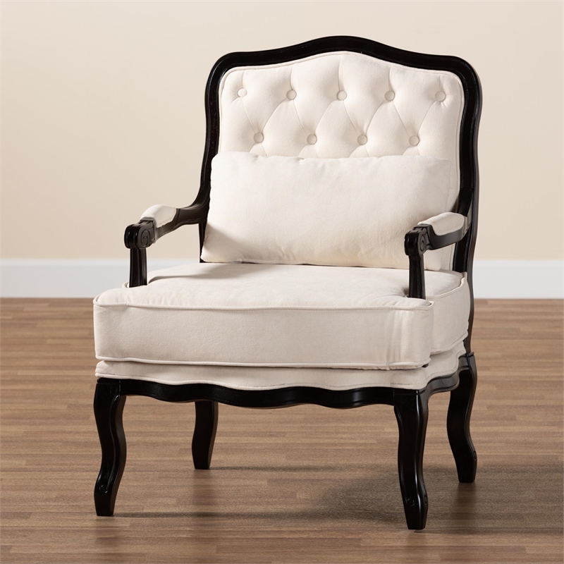 Baxton Studio Dion Cream Fabric and Wenge Brown Finished Wood Accent Chair