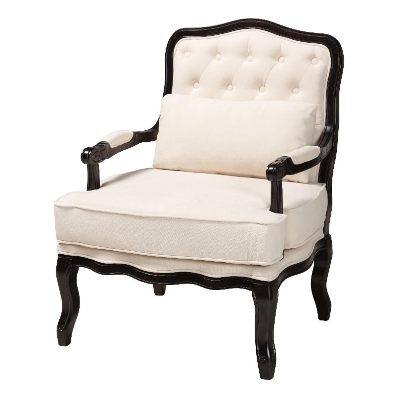 Baxton Studio Dion Cream Fabric and Wenge Brown Finished Wood Accent Chair