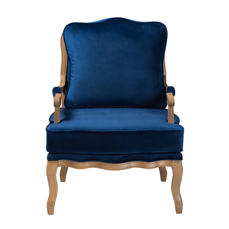 Baxton Studio Jules Blue Fabric and French Oak Brown Finished Wood Accent Chair