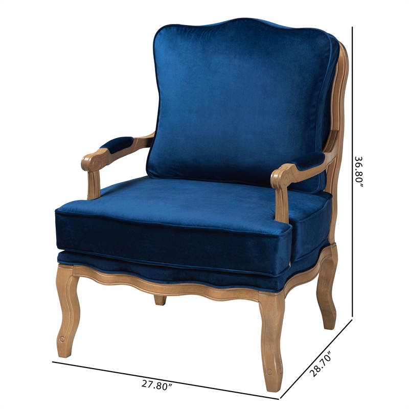 Baxton Studio Jules Blue Fabric and French Oak Brown Finished Wood Accent Chair
