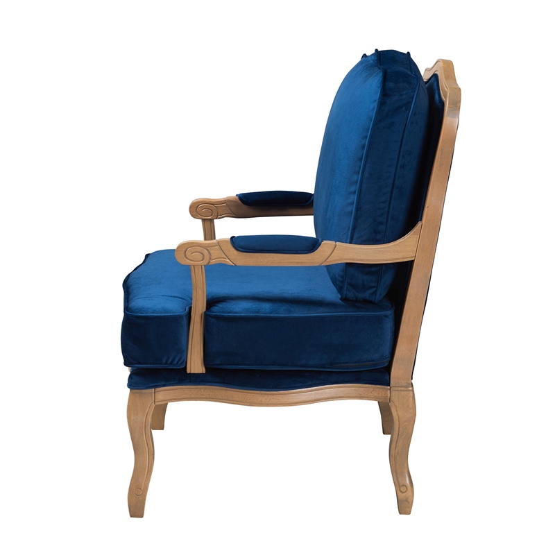 Baxton Studio Jules Blue Fabric and French Oak Brown Finished Wood Accent Chair