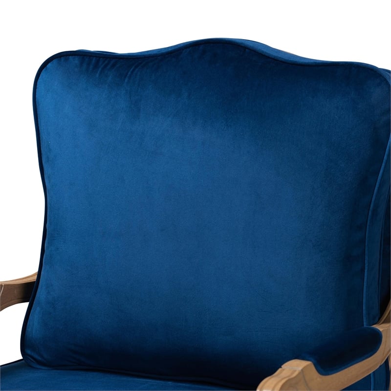 Baxton Studio Jules Blue Fabric and French Oak Brown Finished Wood Accent Chair