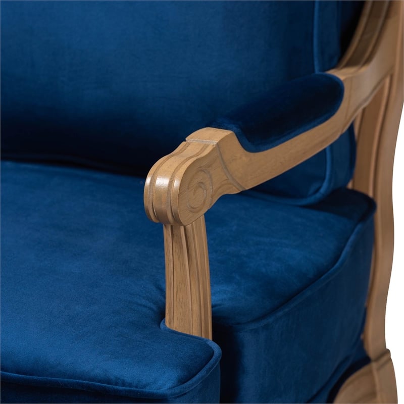 Baxton Studio Jules Blue Fabric and French Oak Brown Finished Wood Accent Chair