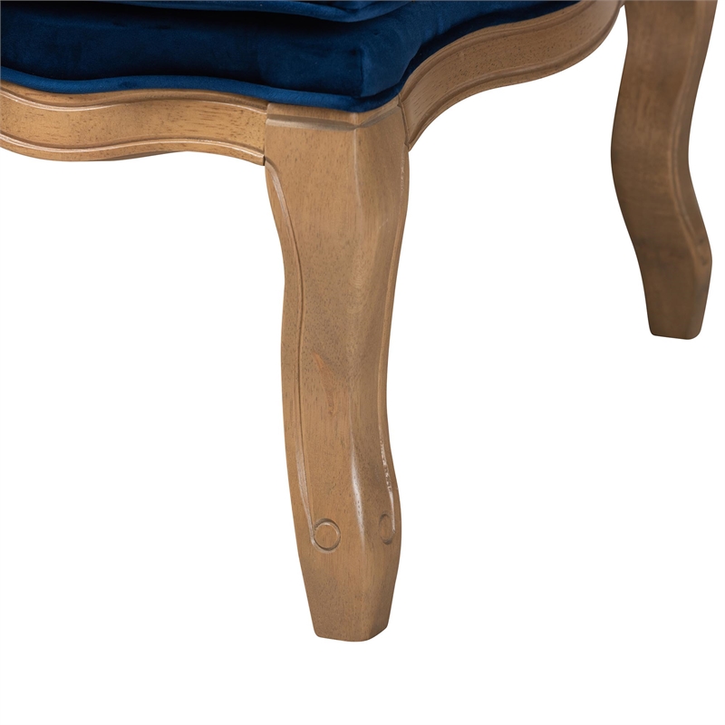 Baxton Studio Jules Blue Fabric and French Oak Brown Finished Wood Accent Chair