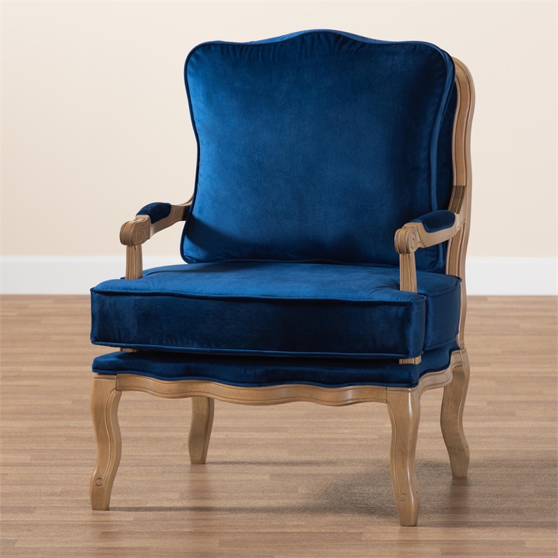 Baxton Studio Jules Blue Fabric and French Oak Brown Finished Wood Accent Chair