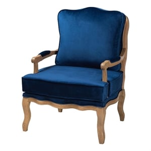Baxton Studio Jules Blue Fabric and French Oak Brown Finished Wood Accent Chair