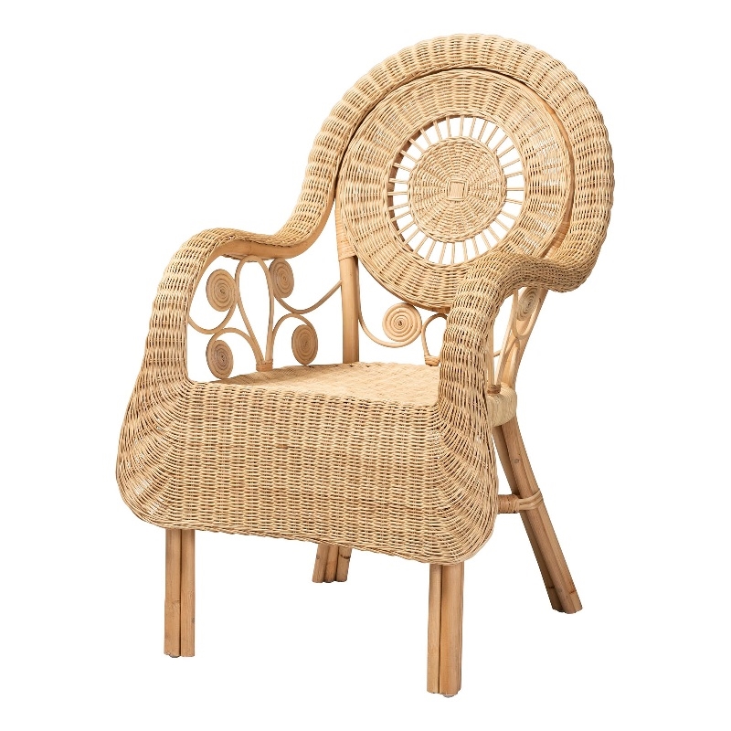 Baxton Studio Putri Modern Bohemian Natural Rattan Arm Chair