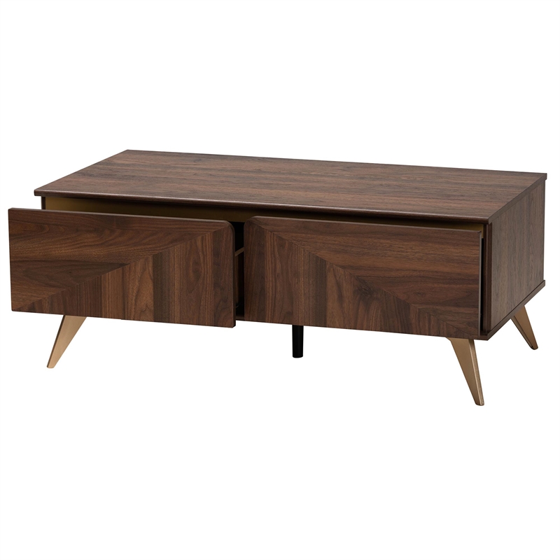 Baxton Studio Graceland Walnut Brown Finished Wood 2-Drawer Coffee Table