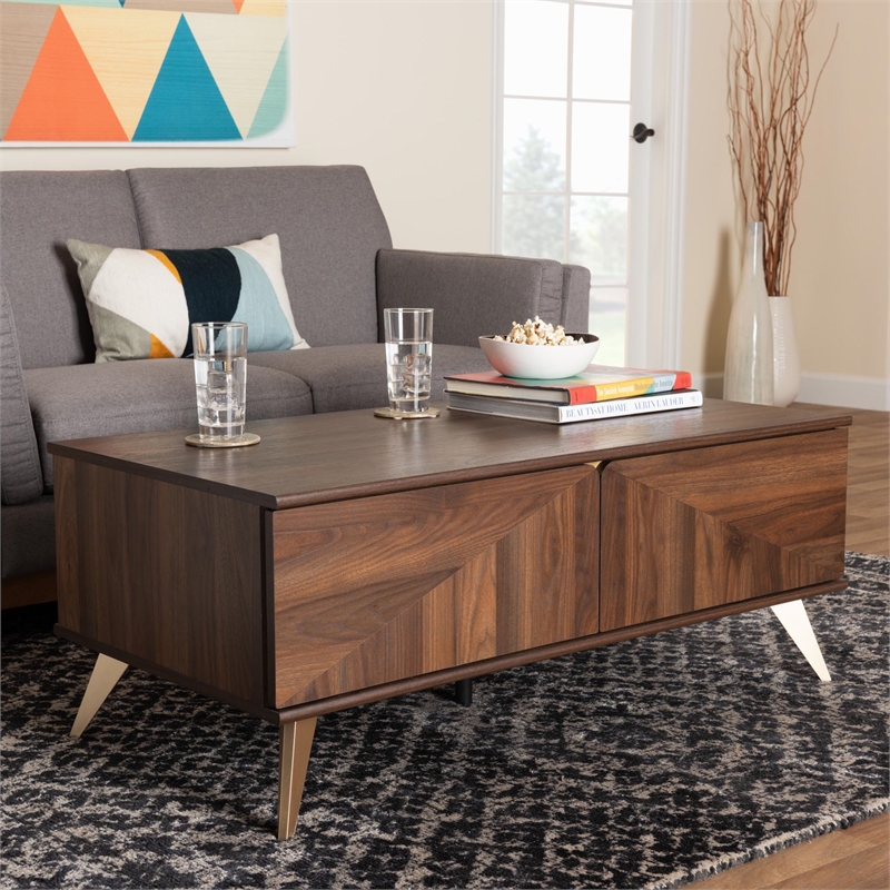 Baxton Studio Graceland Walnut Brown Finished Wood 2-Drawer Coffee Table