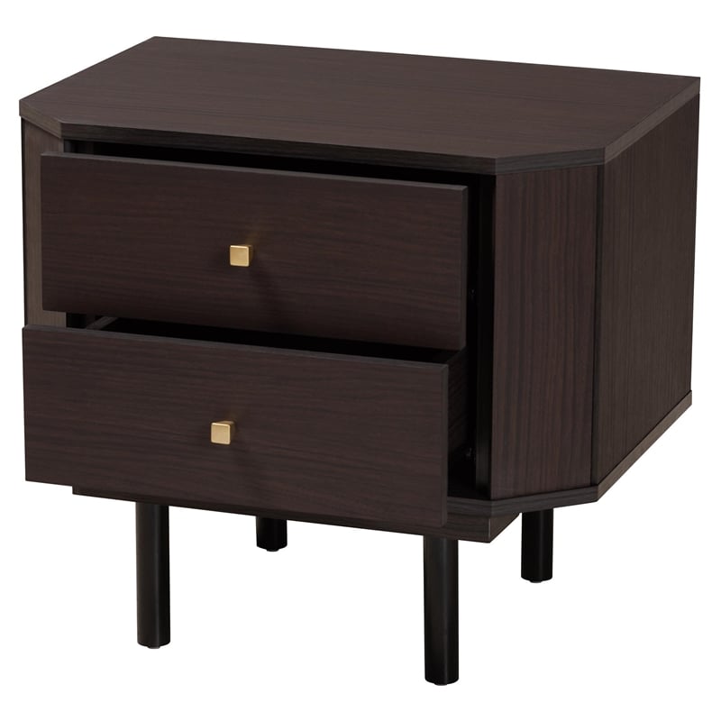 Baxton Studio Norwood Two-Tone Black and Espresso Brown Wood 2-Drawer End Table