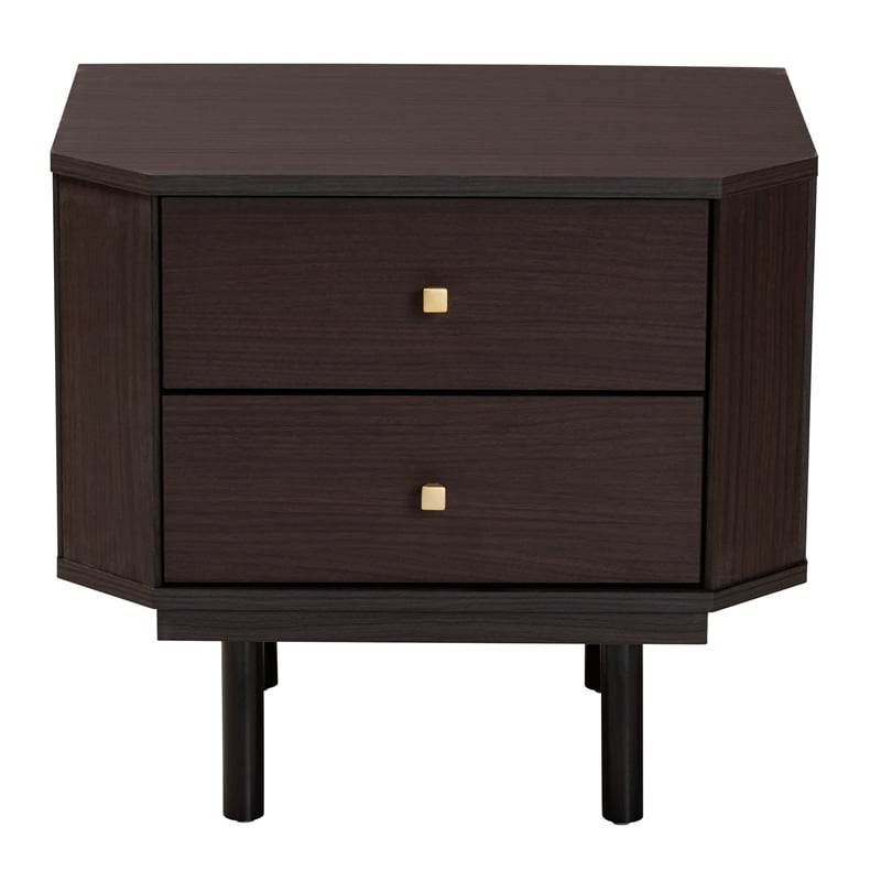 Baxton Studio Norwood Two-Tone Black and Espresso Brown Wood 2-Drawer End Table