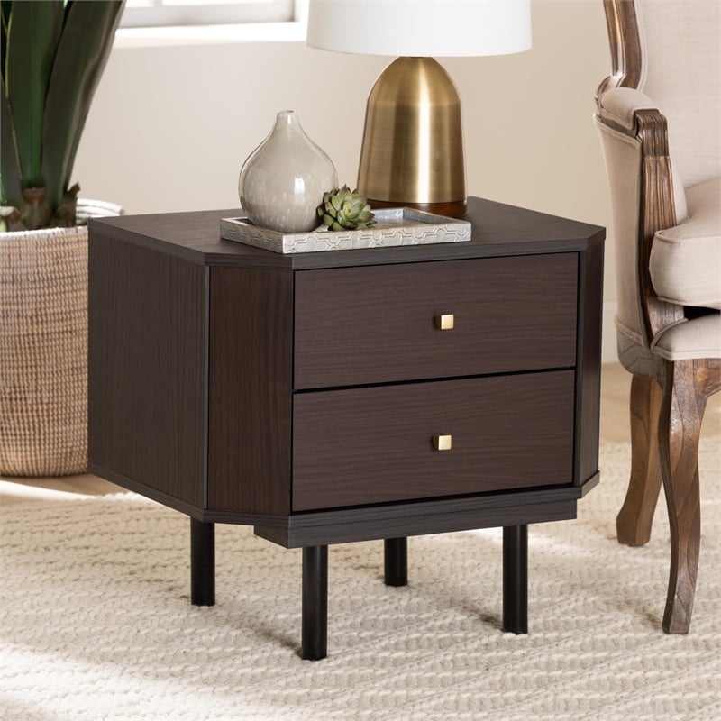 Baxton Studio Norwood Two-Tone Black and Espresso Brown Wood 2-Drawer End Table
