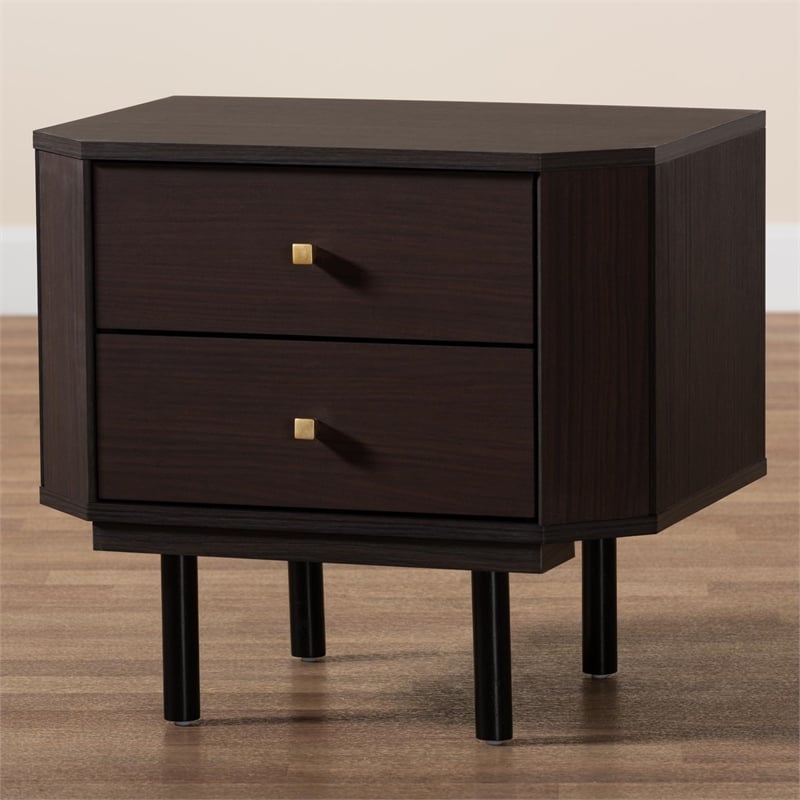 Baxton Studio Norwood Two-Tone Black and Espresso Brown Wood 2-Drawer End Table