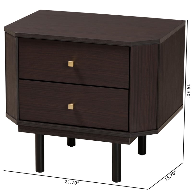 Baxton Studio Norwood Two-Tone Black and Espresso Brown Wood 2-Drawer End Table