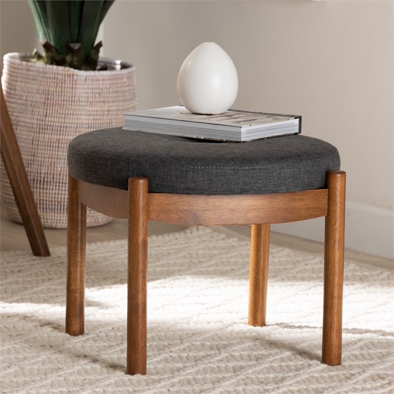 Baxton Studio Iliana Gray Fabric and Walnut Brown Wood Ottoman Footstool