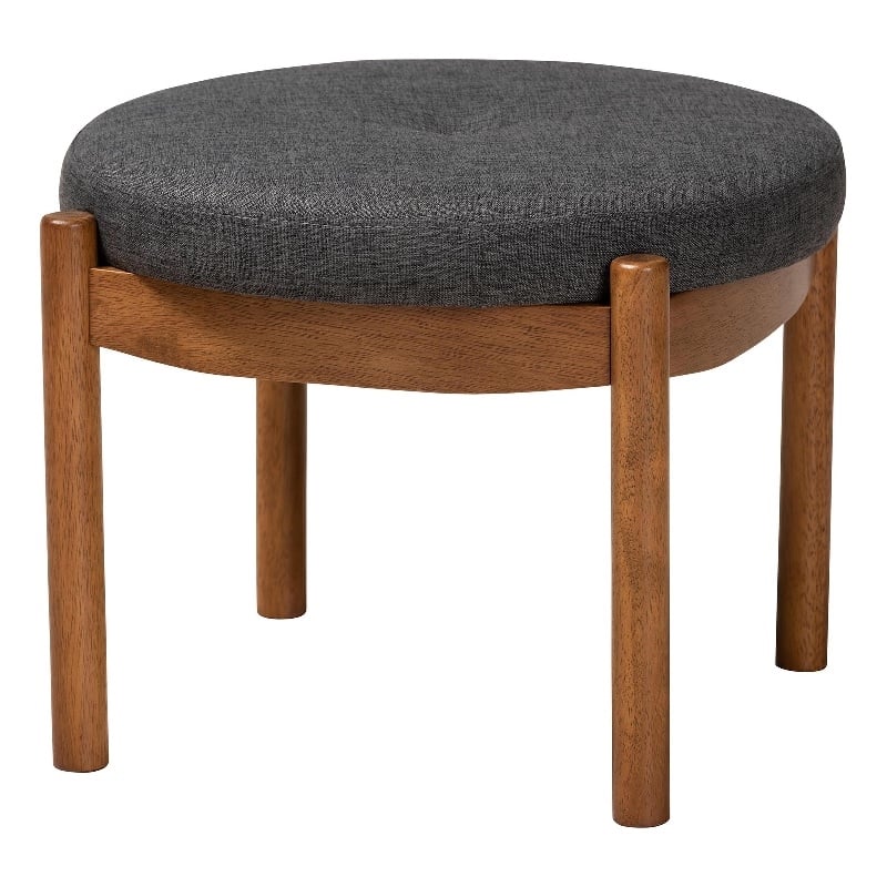 Baxton Studio Iliana Gray Fabric and Walnut Brown Wood Ottoman Footstool