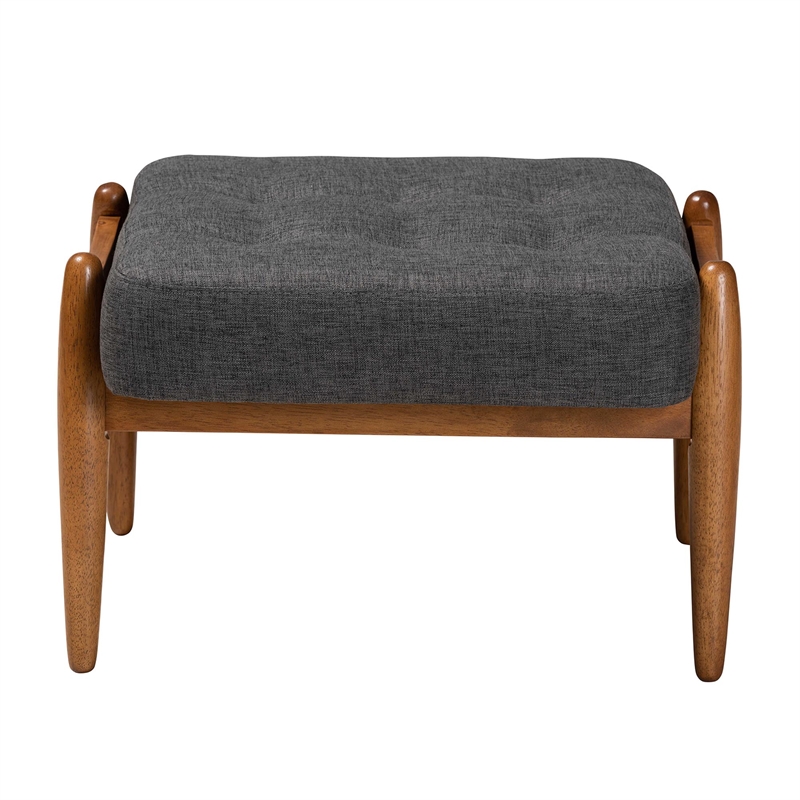 Baxton Studio Jeanine Gray Fabric and Walnut Brown Wood Ottoman Footstool