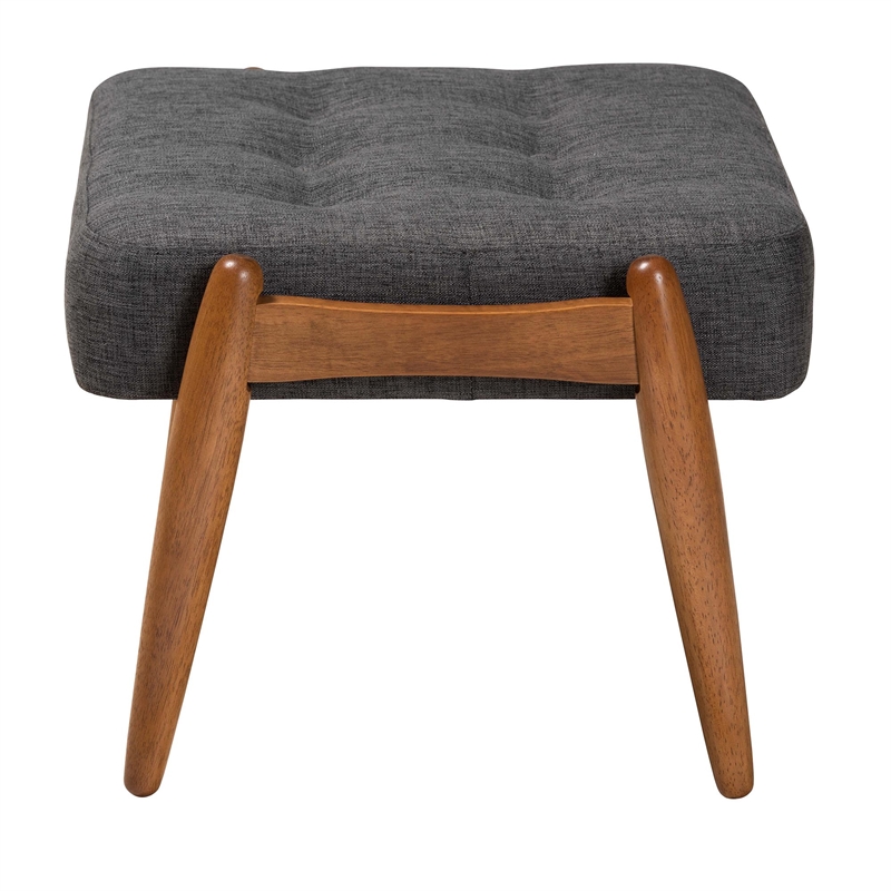 Baxton Studio Jeanine Gray Fabric and Walnut Brown Wood Ottoman Footstool
