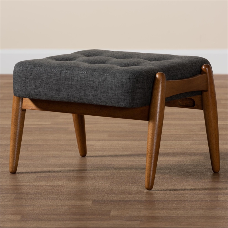 Baxton Studio Jeanine Gray Fabric and Walnut Brown Wood Ottoman Footstool