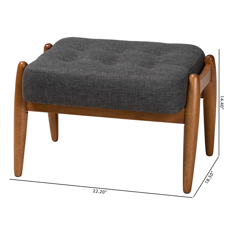 Baxton Studio Jeanine Gray Fabric and Walnut Brown Wood Ottoman Footstool