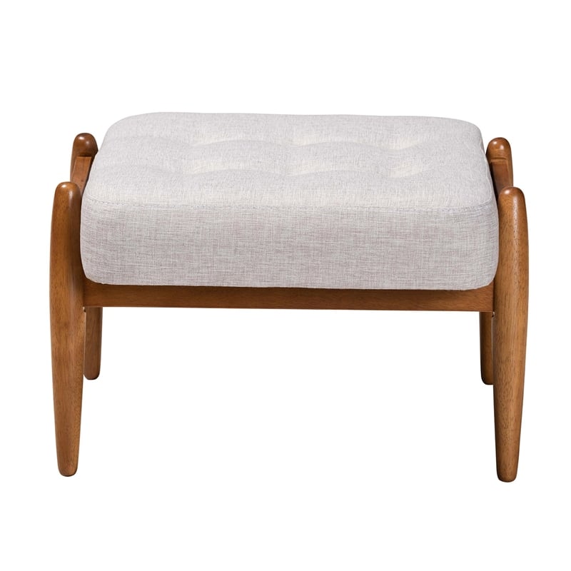 Baxton Studio Jeanine Gray Beige Fabric and Walnut Brown Wood Ottoman Footstool