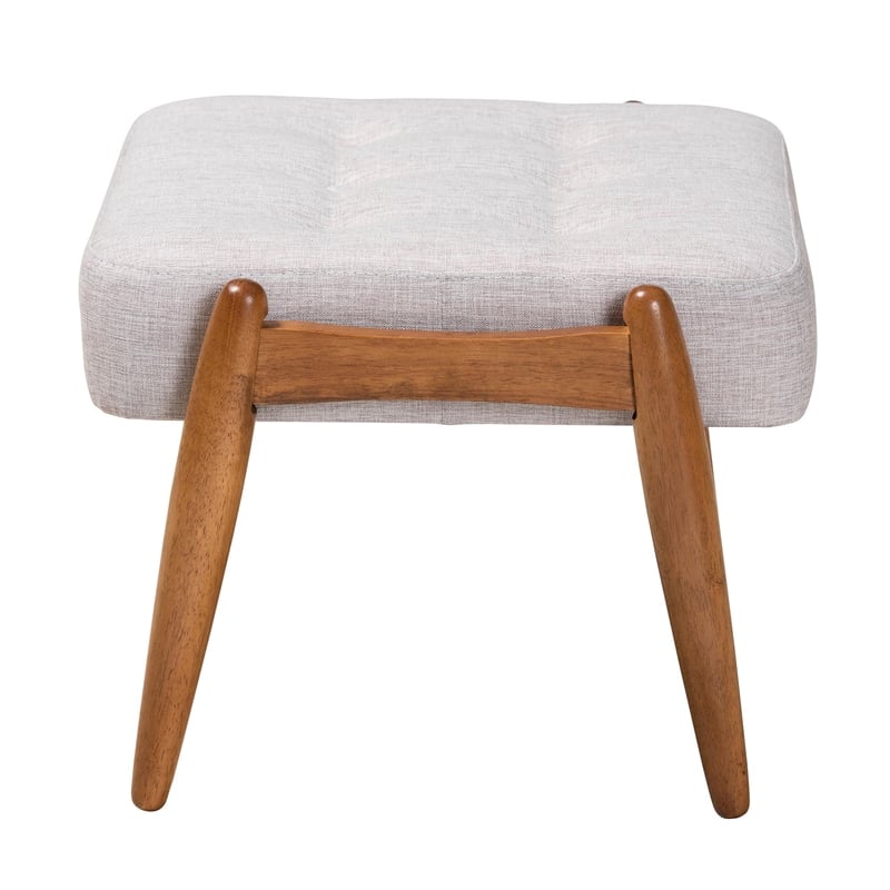 Baxton Studio Jeanine Gray Beige Fabric and Walnut Brown Wood Ottoman Footstool