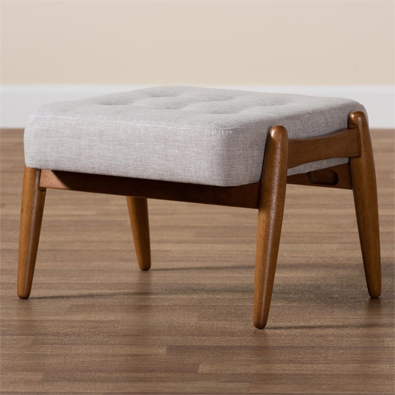 Baxton Studio Jeanine Gray Beige Fabric and Walnut Brown Wood Ottoman Footstool