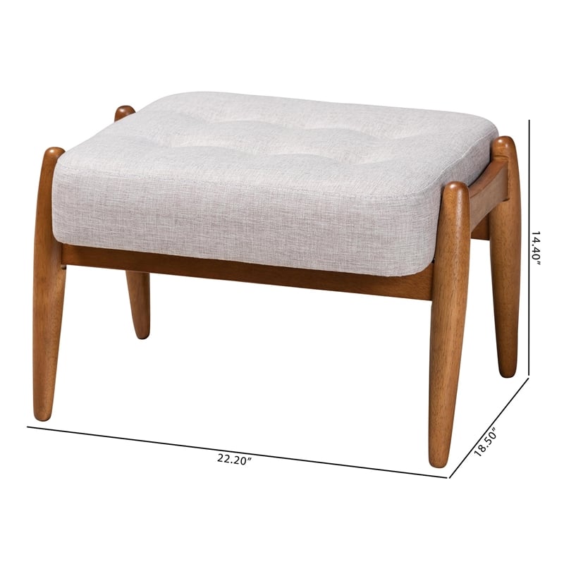 Baxton Studio Jeanine Gray Beige Fabric and Walnut Brown Wood Ottoman Footstool