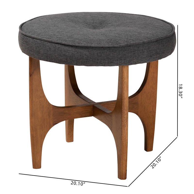 Baxton Studio Theo Gray Beige Fabric and Walnut Brown Wood Ottoman Footstool