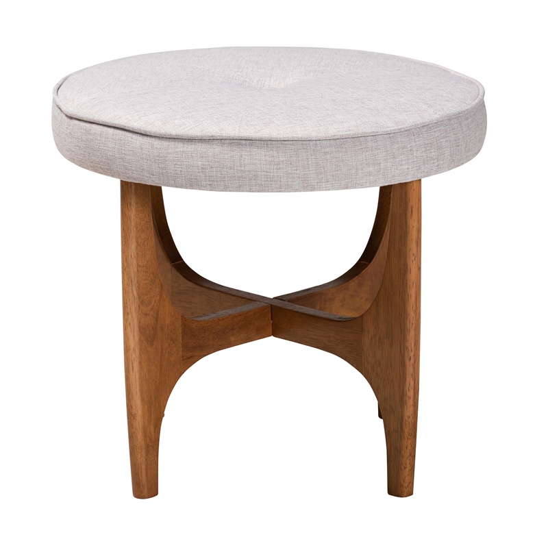 Baxton Studio Theo Gray Beige Fabric and Walnut Brown Wood Ottoman Footstool
