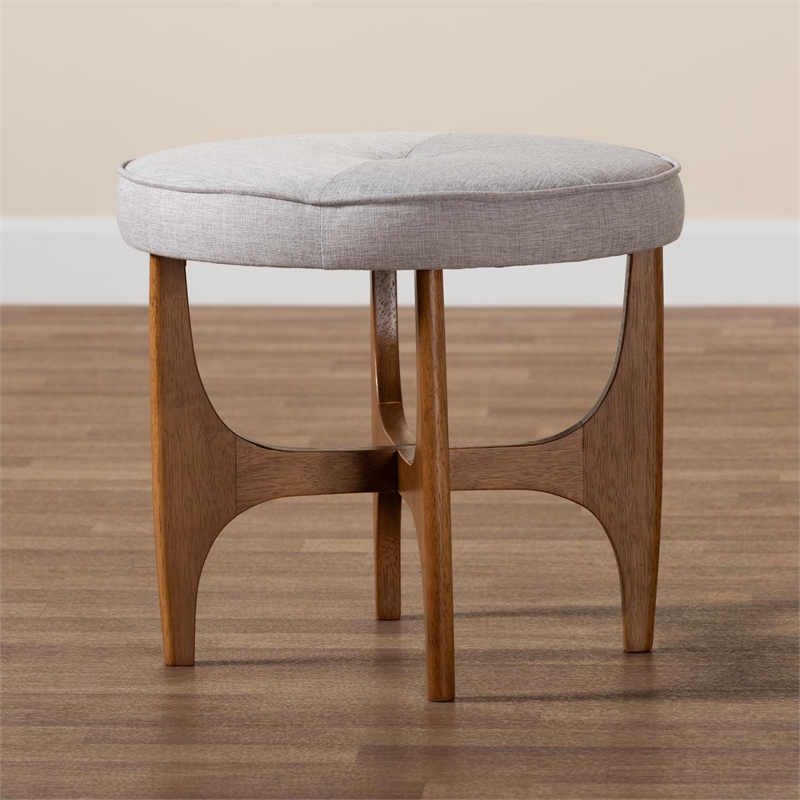 Baxton Studio Theo Gray Beige Fabric and Walnut Brown Wood Ottoman Footstool