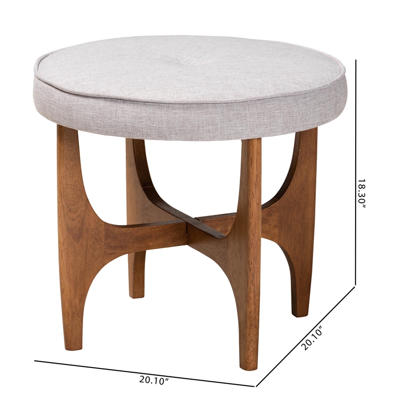 Baxton Studio Theo Gray Beige Fabric and Walnut Brown Wood Ottoman Footstool