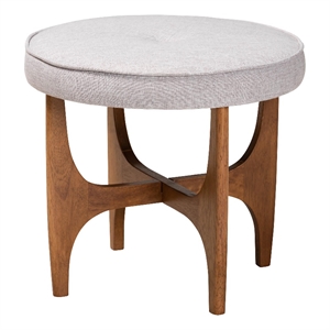 Baxton Studio Theo Gray Beige Fabric and Walnut Brown Wood Ottoman Footstool