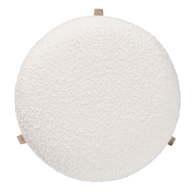 Baxton Studio Elkie Cream Boucle Fabric and Walnut Brown Wood Ottoman Footstool