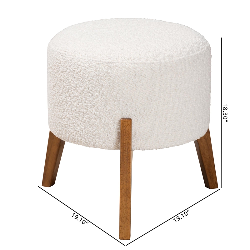 Baxton Studio Elkie Cream Boucle Fabric and Walnut Brown Wood Ottoman Footstool