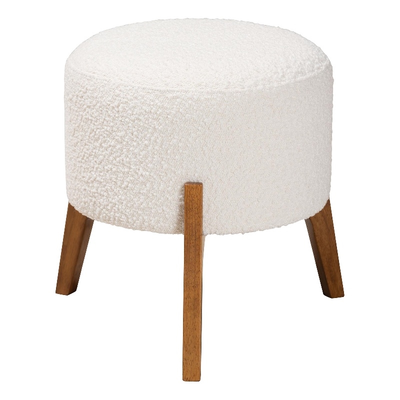 Baxton Studio Elkie Cream Boucle Fabric and Walnut Brown Wood Ottoman Footstool