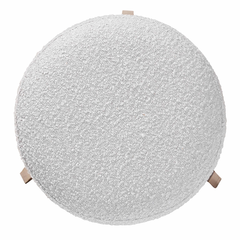 Baxton Studio Elkie Light Grey Boucle Fabric and Brown Wood Ottoman Footstool